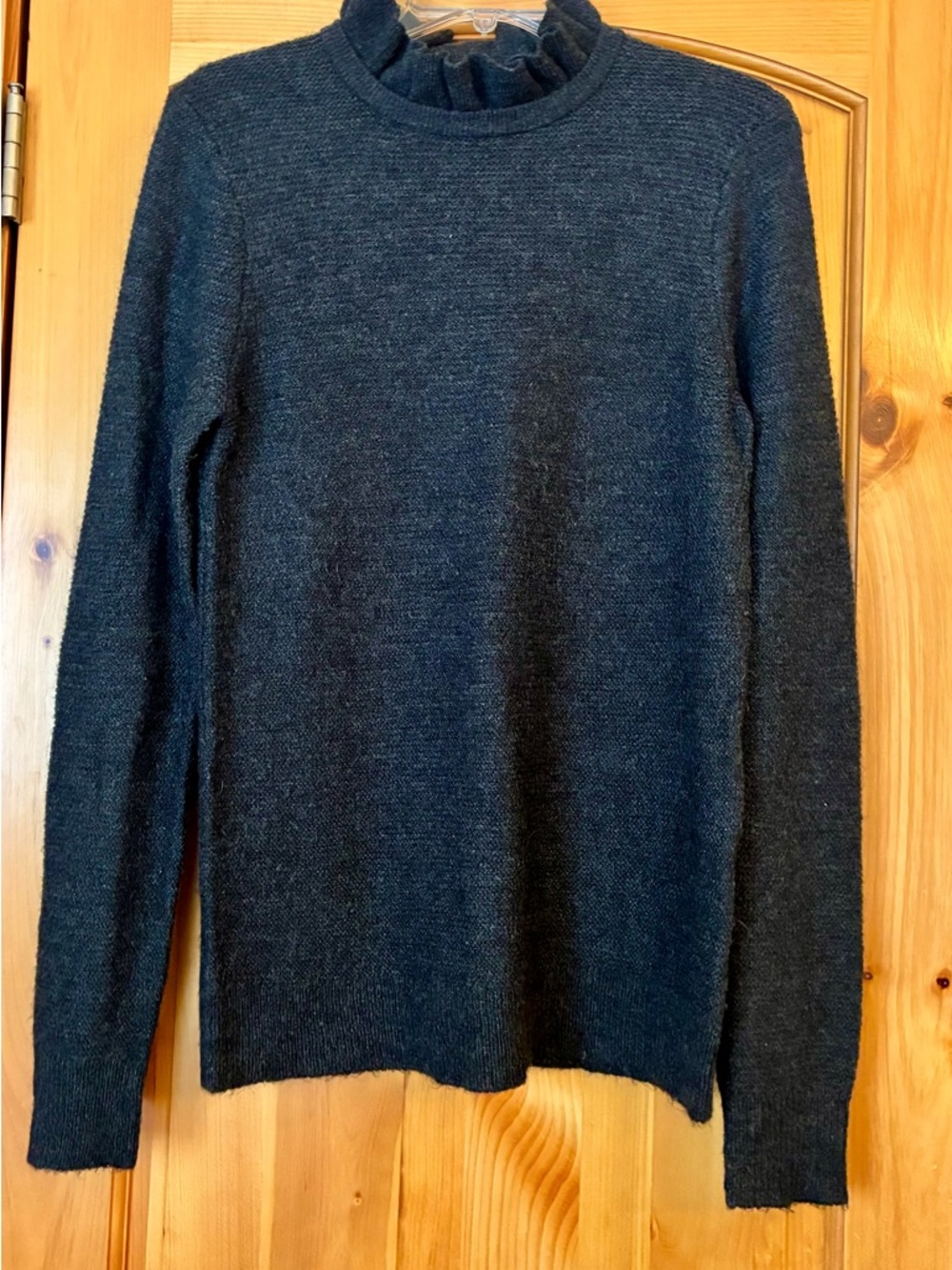 J. Crew Women's Charcoal Crewneck Sweater with Ruffle Trim